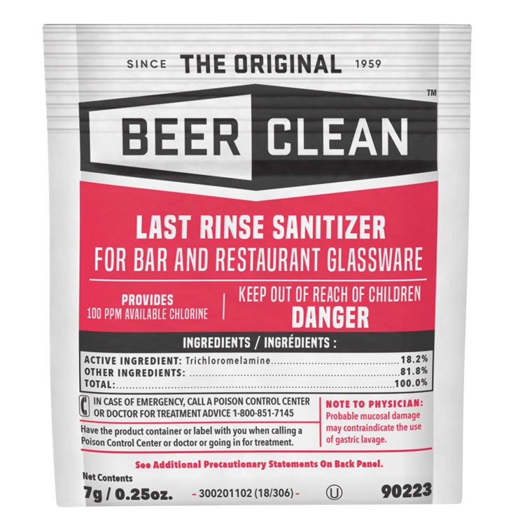 DIVERSEY 90223 Beer Clean Last Rinse Glass Sanitizer, Powder, 0.25 oz Pack, 100/Carton