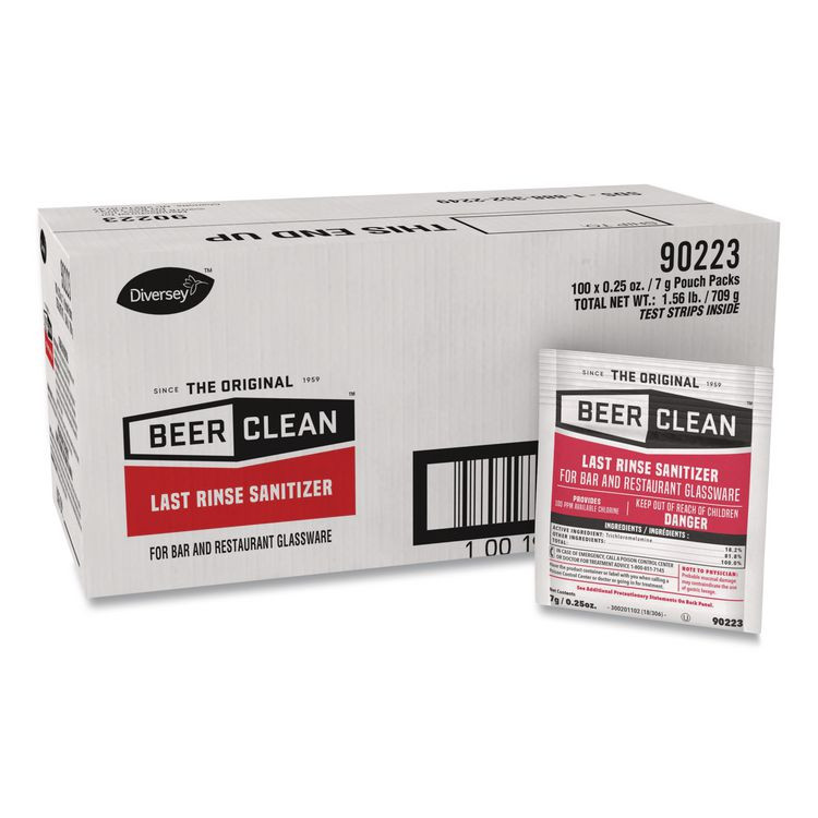 DIVERSEY 90223 Beer Clean Last Rinse Glass Sanitizer, Powder, 0.25 oz Pack, 100/Carton
