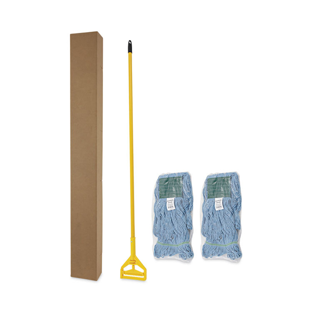 BOARDWALK 400MBC Looped End Mop Kit, Medium Blue Cotton/Rayon/Synthetic Head, 60" Yellow Metal/Polypropylene Handle