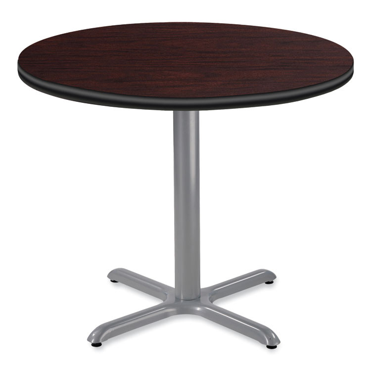 NATIONAL PUBLIC SEATING NPS® CG13636XD1MY Cafe Table, 36" Diameter x 30h, Round Top/X-Base, Mahogany Top, Gray Base