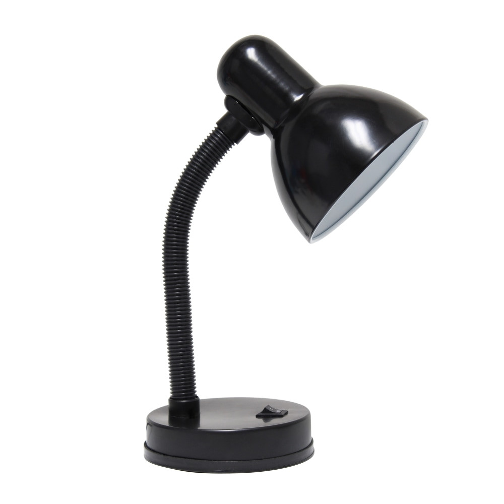 Functional desk lamp offers flexible light placement  Metal base is weighted to help minimize unwanted movement.  Dome-shaped metal shade helps direct light.  Uses a 60W type-A medium-base bulb (not included).  Flexible hose neck helps you shine light right where you need it most.  Push-button on/off switch offers intuitive use.  UL listed for safety.  5ft cord provides multiple placement options.  Save time - no assembly required.