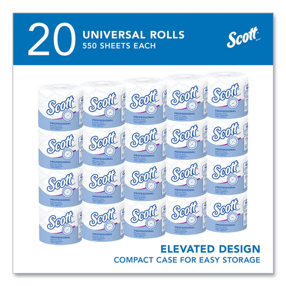 KIMBERLY-CLARK PROFESSIONAL Scott® 13607 Essential Standard Roll Bathroom Tissue for Business, Septic Safe, 2-Ply, White, 550 Sheets/Roll, 20 Rolls/Carton