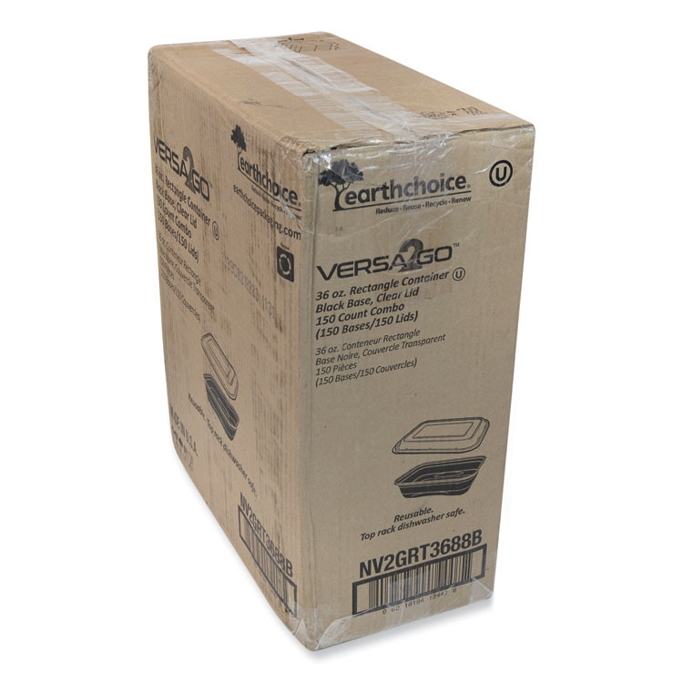PACTIV EVERGREEN CORPORATION NV2GRT3688B EarthChoice Versa2Go Microwaveable Container, 36 oz, 8.4 x 5.6 x 2, Black/Clear, Plastic, 150/Carton