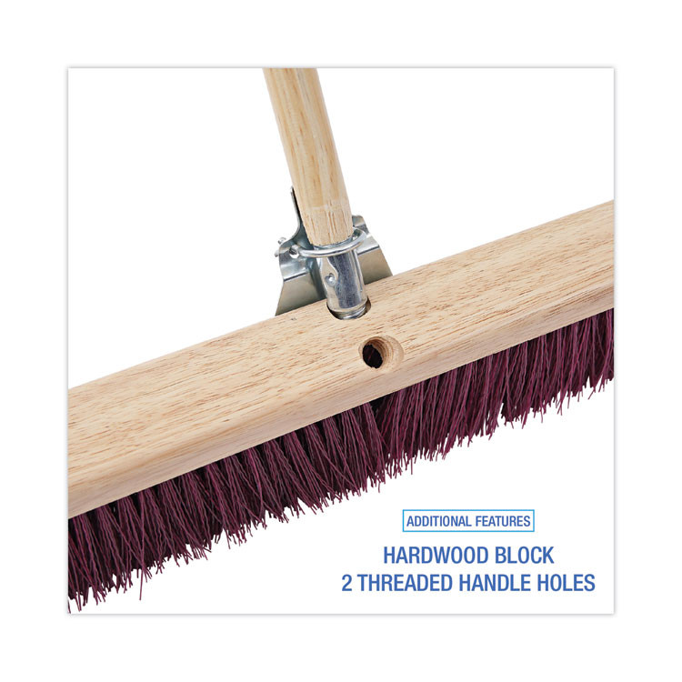 BOARDWALK 20336 Floor Brush Head, 3.25" Maroon Stiff Polypropylene Bristles, 36" Brush