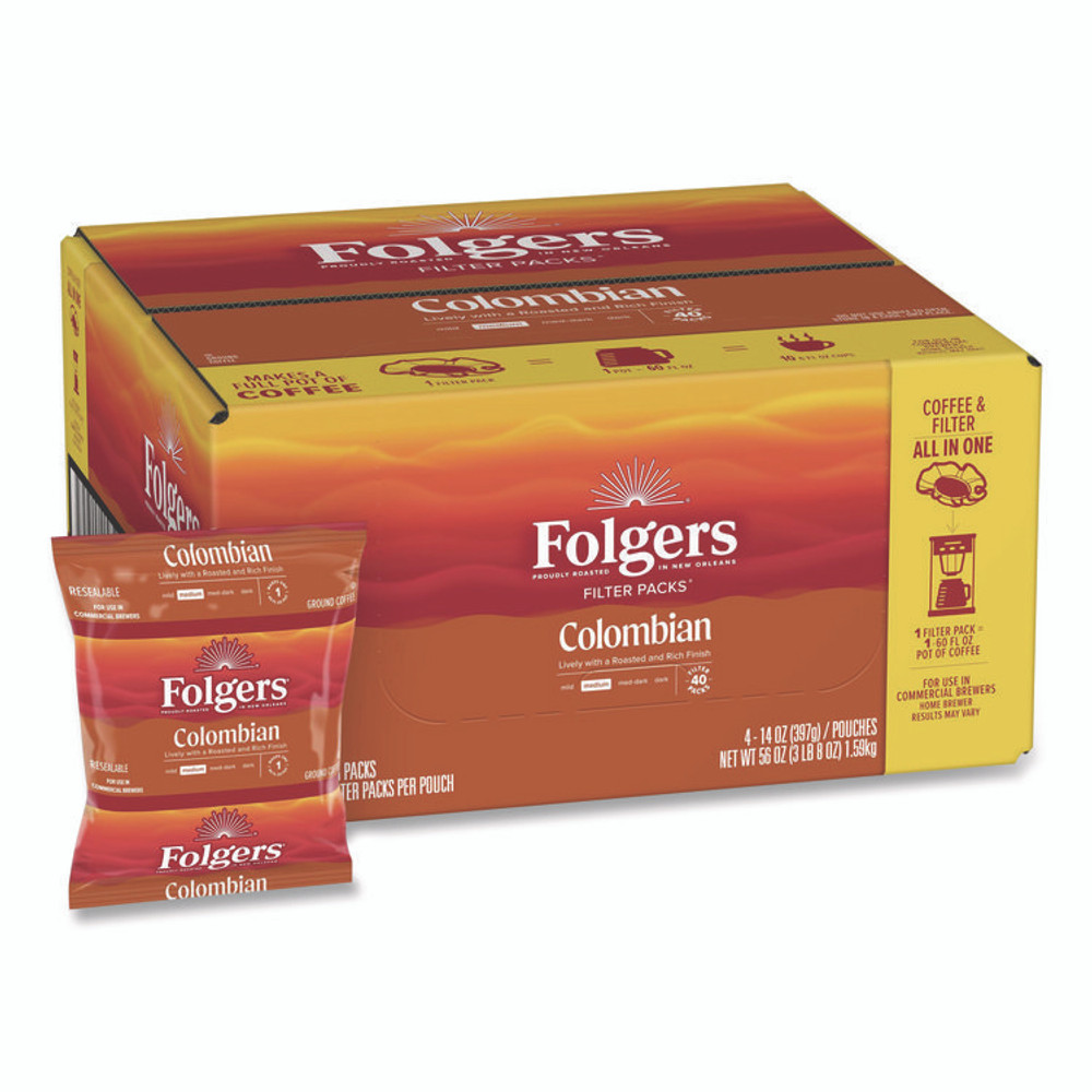 KEURIG DR PEPPER Folgers® 10107 Coffee Filter Packs, 100% Colombian, 1.4 oz Pack, 40/Carton