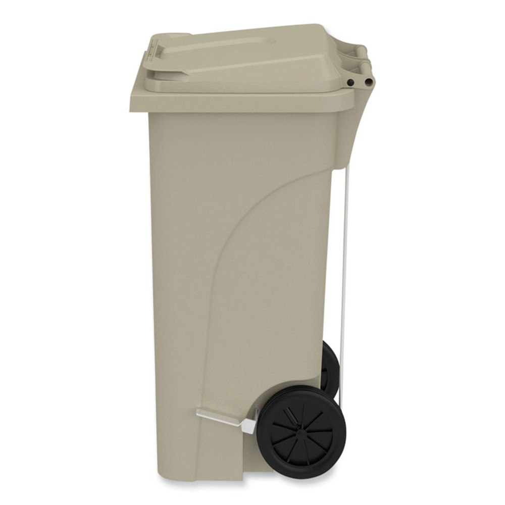 SAFCO PRODUCTS 9926TN Plastic Step-On Receptacle, 32 gal, Metal, Tan
