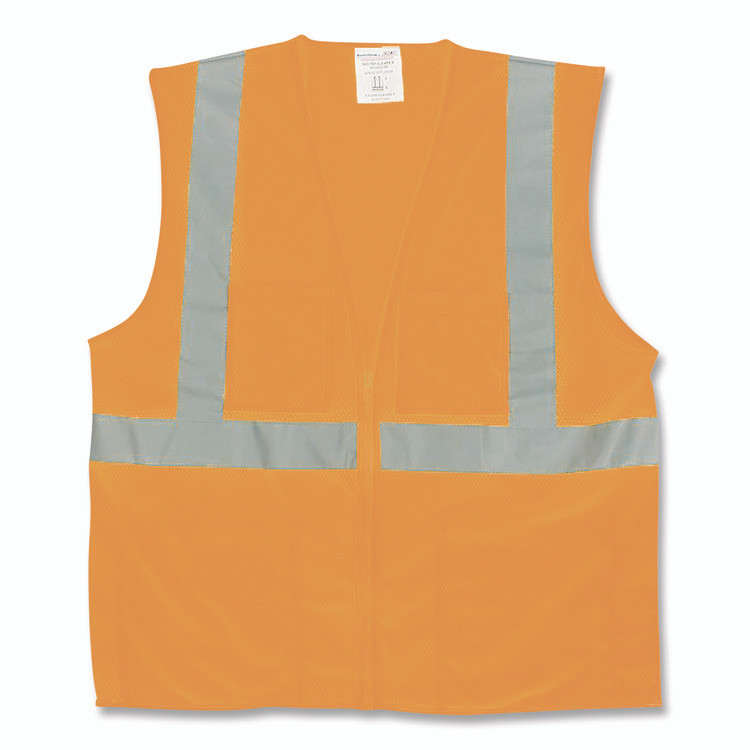 PROTECTIVE INDUSTRIAL PRODUCTS INC PIP 3020702ZOR2X ANSI Class 2 Two-Pocket Zipper Mesh Safety Vest, Polyester Mesh, 2X-Large, Orange