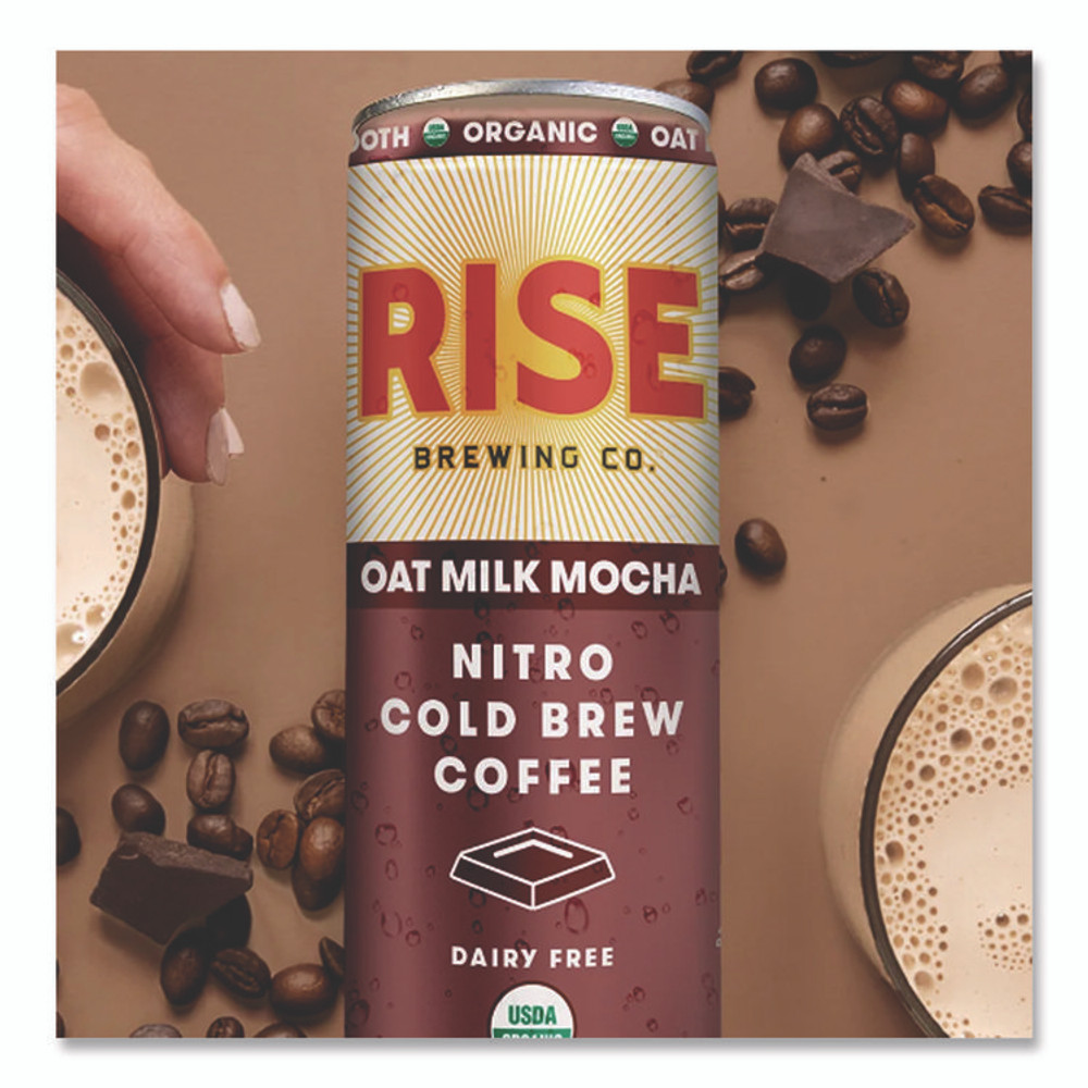 RISE BREWING CO. 00049 Nitro Cold Brew Latte, Oat Milk Mocha, 7 oz Can, 12/Carton