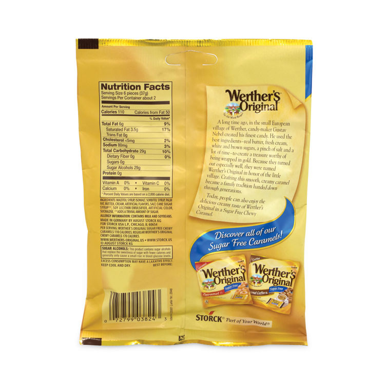 STORCK Werther's® Original® 30201006 Sugar Free Chewy Caramel Candy, 2.75 oz Bag, 3/Pack