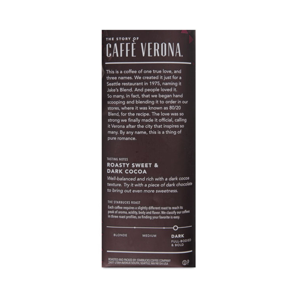STARBUCKS COFFEE COMPANY 11018131 Coffee, Caffe Verona, Ground, 1lb Bag
