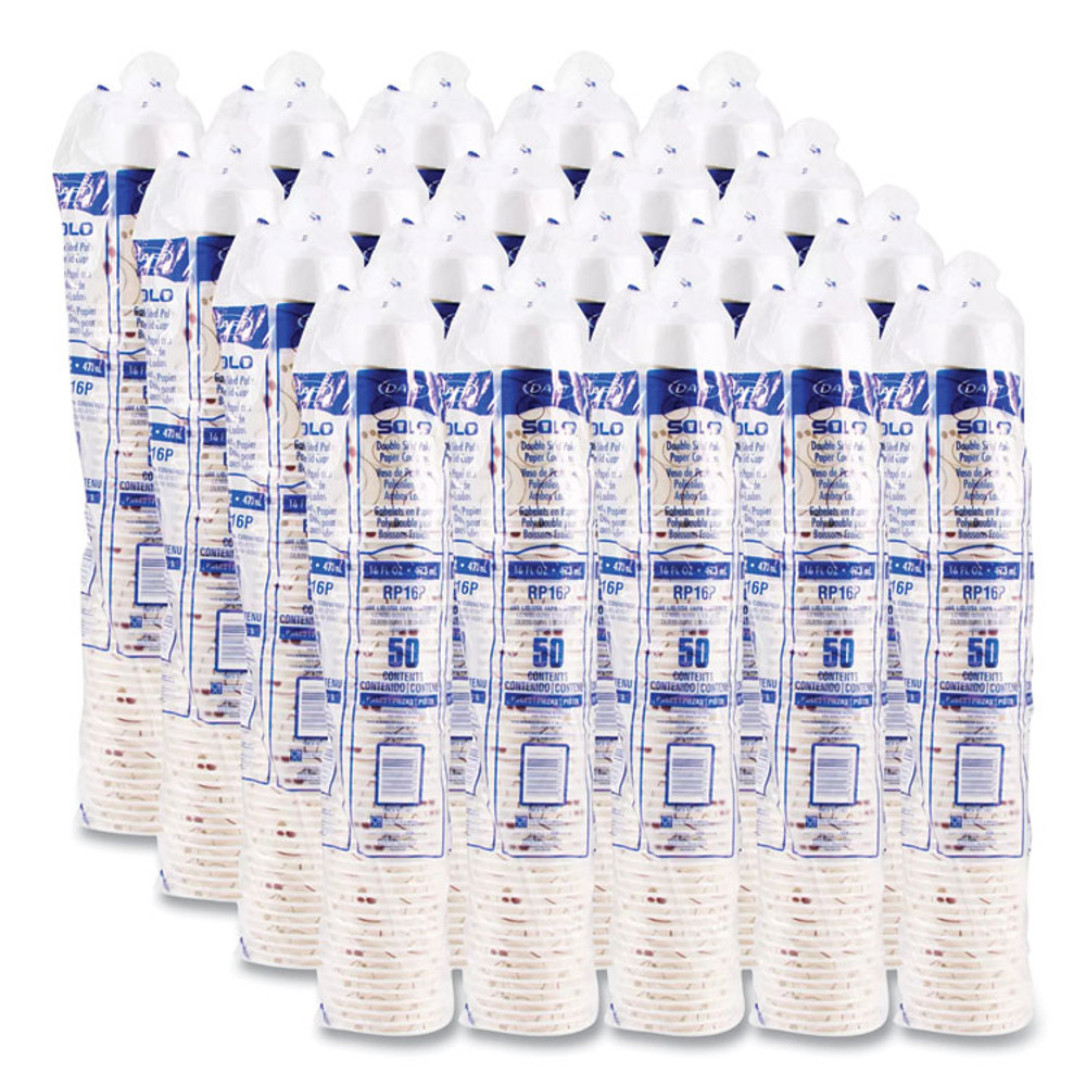 DART SOLO® RP16PSYM Double Sided Poly (DSP) Paper Cold Cups, 16 oz, Beige/White/Red, 50/Sleeve, 20 Sleeves/Carton