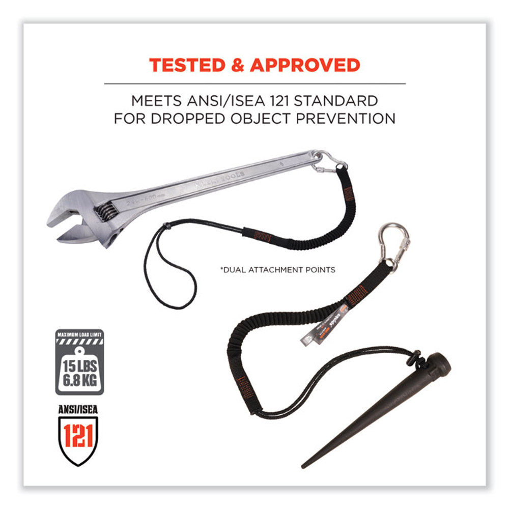 TENACIOUS HOLDINGS, INC. ergodyne® 19005 Squids 3105 Tool Lanyard with Aluminum Carabiner + Cinch-Loop, 15 lb Max Working Capacity, 32" to 48" Long, Black