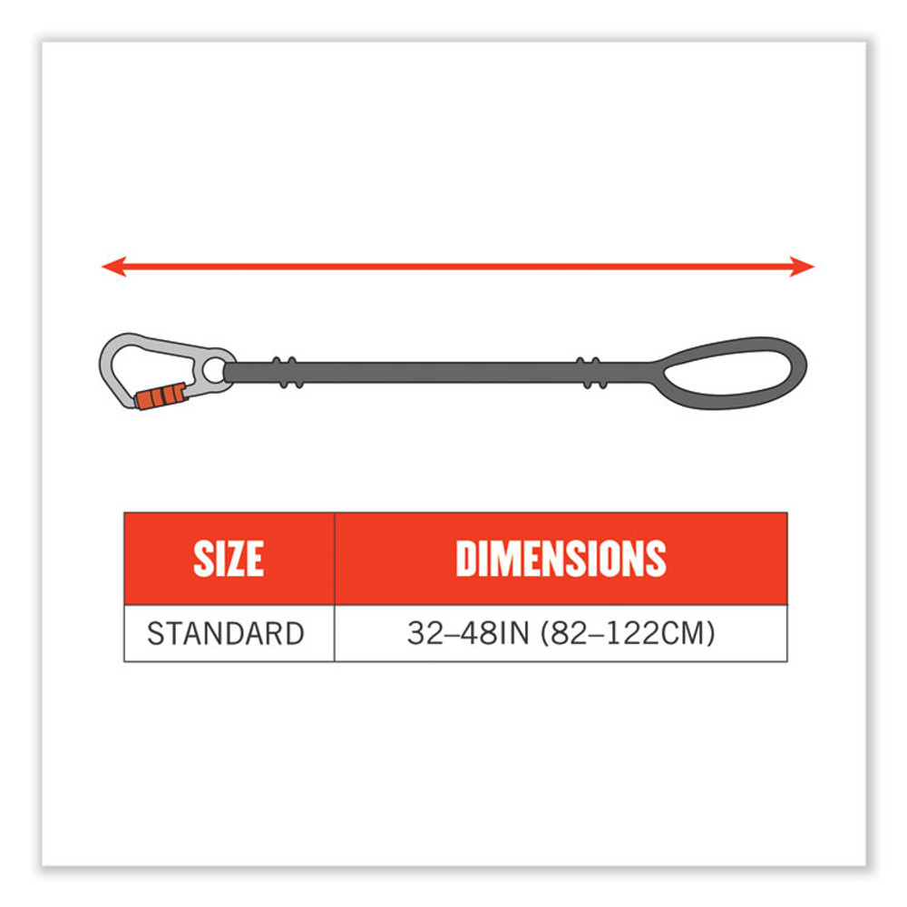 TENACIOUS HOLDINGS, INC. ergodyne® 19005 Squids 3105 Tool Lanyard with Aluminum Carabiner + Cinch-Loop, 15 lb Max Working Capacity, 32" to 48" Long, Black