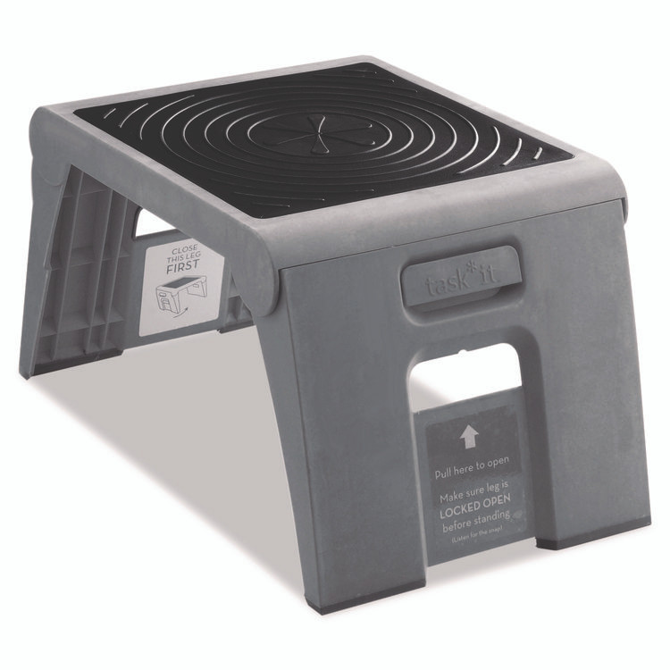 CRAMER 50051PK-82 Folding Step Stool, 1-Step, 300 lb Capacity, 14 x 11.25 x 9.75, Slate