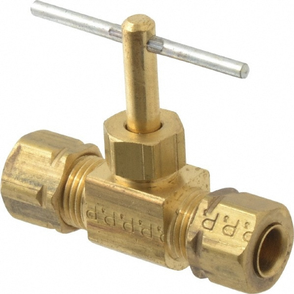 Parker NV105CA-4 Needle Valve: Straight, 1/4" Pipe, Compression x Compression End, Brass Body