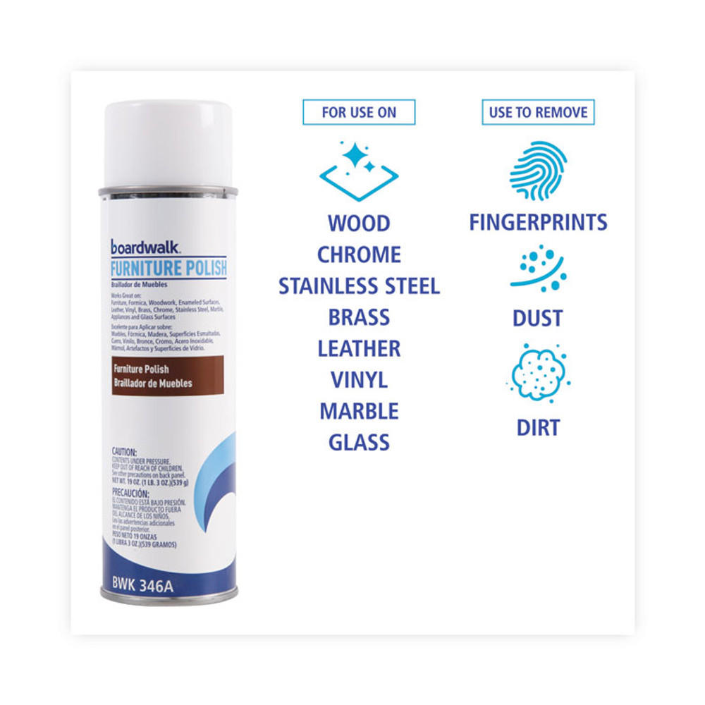 BOARDWALK 346AEA Furniture Polish, Lemon Scent, 19 oz Aerosol Spray