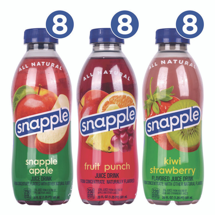 DR PEPPER SNAPPLE GROUP, INC. 22000813 Juice Drink Variety Pack, Snapple Apple, Fruit Punch, Kiwi Strawberry, 20 oz Bottle, 24/Carton