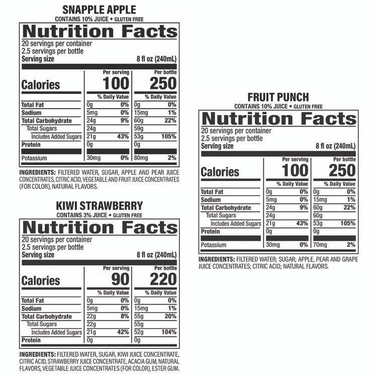 DR PEPPER SNAPPLE GROUP, INC. 22000813 Juice Drink Variety Pack, Snapple Apple, Fruit Punch, Kiwi Strawberry, 20 oz Bottle, 24/Carton