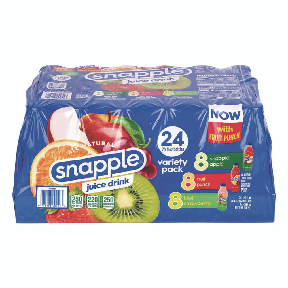 DR PEPPER SNAPPLE GROUP, INC. 22000813 Juice Drink Variety Pack, Snapple Apple, Fruit Punch, Kiwi Strawberry, 20 oz Bottle, 24/Carton