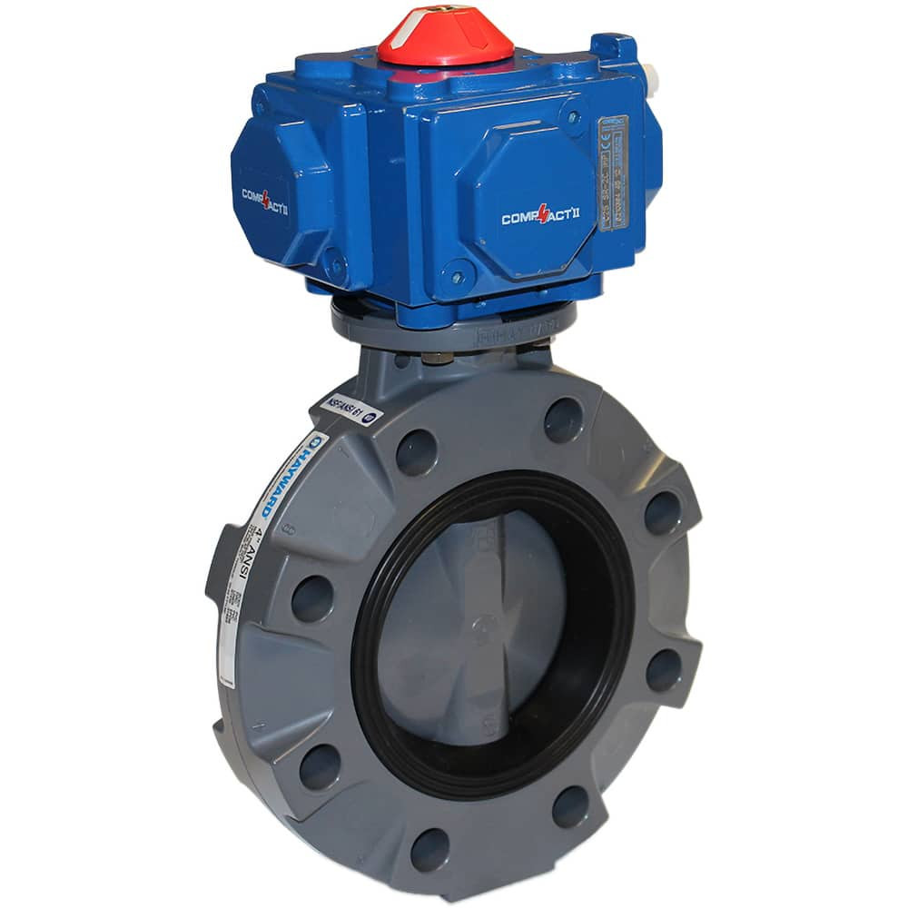 Hayward Flow Control PCSBYV112EA9 Actuated Butterfly Valves; Pipe Size: 2 ; Actuator Type: Pneumatic Spring Return w/Solenoid ; Style: Wafer ; Actuator Type: Pneumatic Spring Return w/Solenoid ; Material: PVC ; Disc Material: PVC