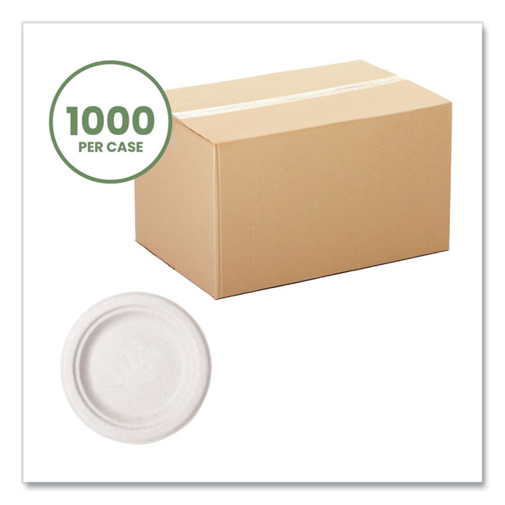 VEGWARE WHBRG06 Molded Fiber Tableware, Compostable, Plate, 6" Diameter, White, 1,000/Carton