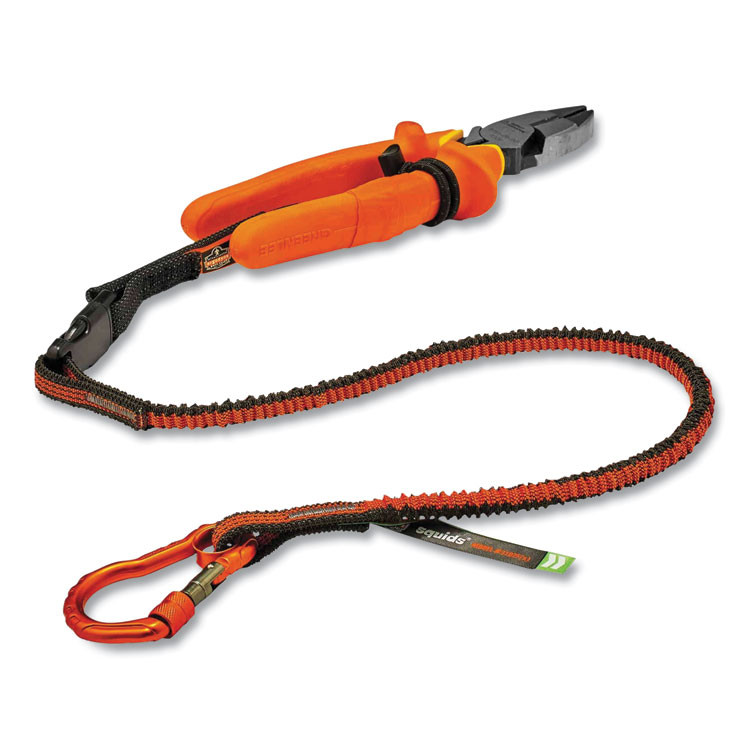 TENACIOUS HOLDINGS, INC. ergodyne® 19864 Squids 3102F(x) Tool Lanyard with Aluminum Carabiner + Cinch-Loop, 5 lb Max Working Capacity, 38" to 48", Orange/Gray