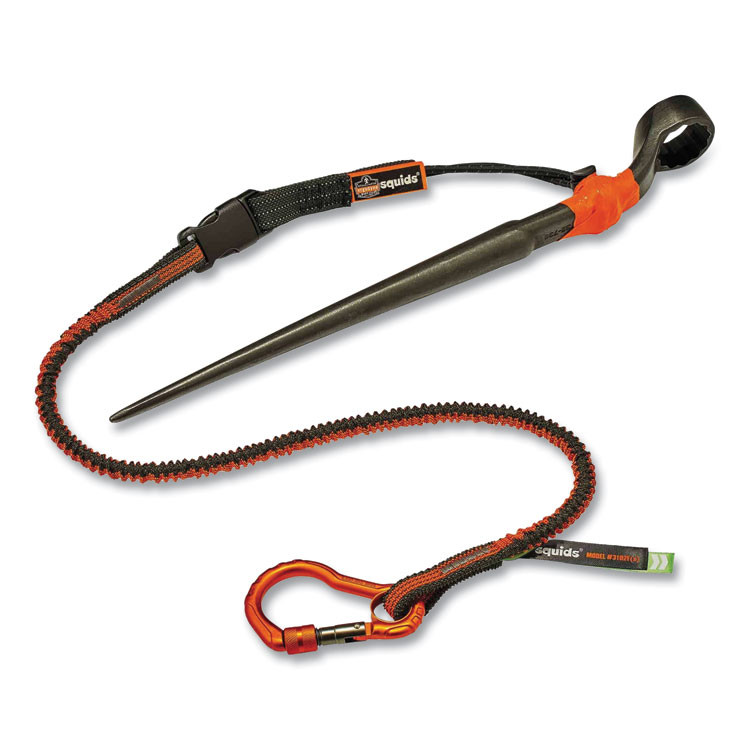 TENACIOUS HOLDINGS, INC. ergodyne® 19864 Squids 3102F(x) Tool Lanyard with Aluminum Carabiner + Cinch-Loop, 5 lb Max Working Capacity, 38" to 48", Orange/Gray