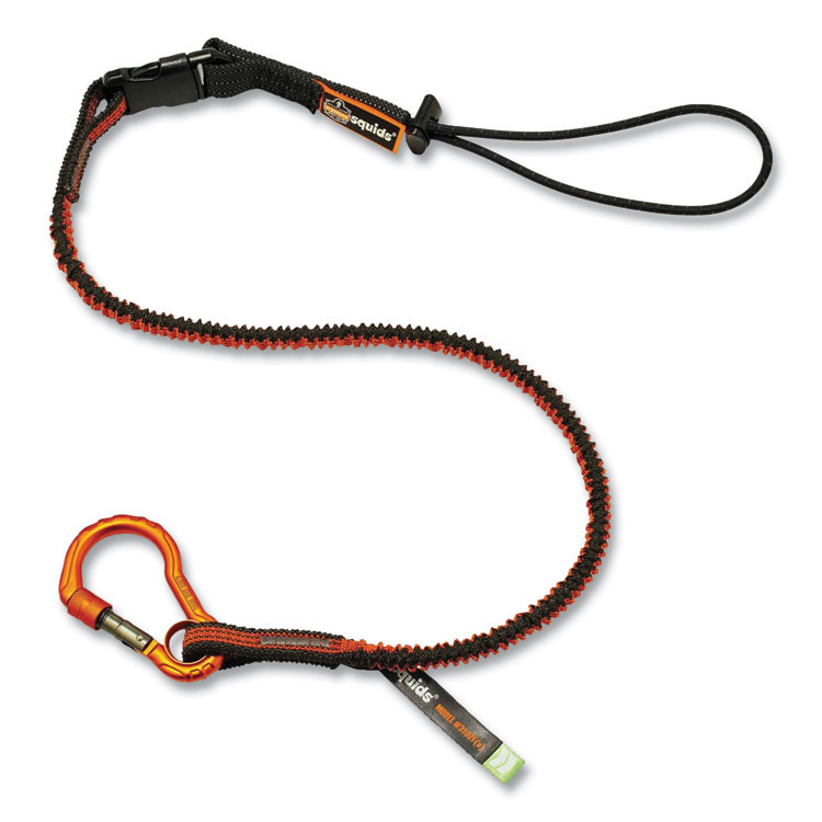 TENACIOUS HOLDINGS, INC. ergodyne® 19864 Squids 3102F(x) Tool Lanyard with Aluminum Carabiner + Cinch-Loop, 5 lb Max Working Capacity, 38" to 48", Orange/Gray