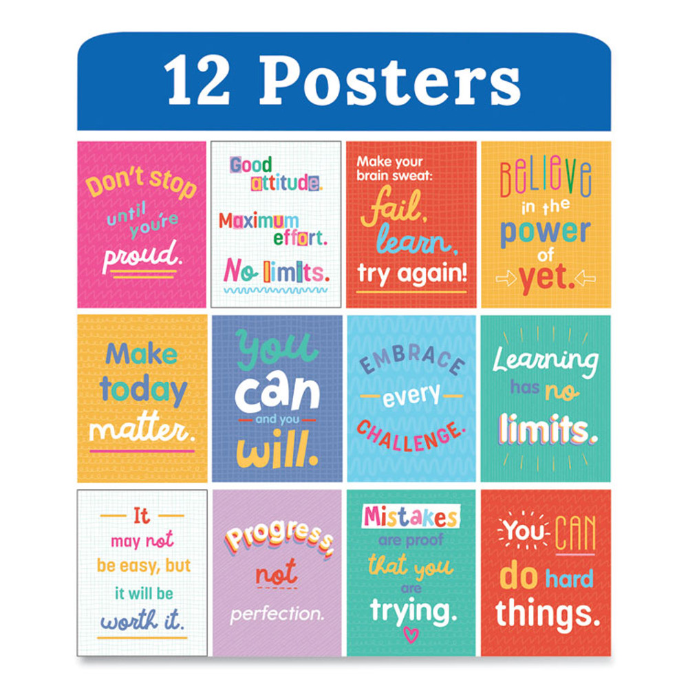 CARSON-DELLOSA EDUCATION 106009 Mini Posters, Growth Mindset Quotes, 8.5 x 11, 12/Set