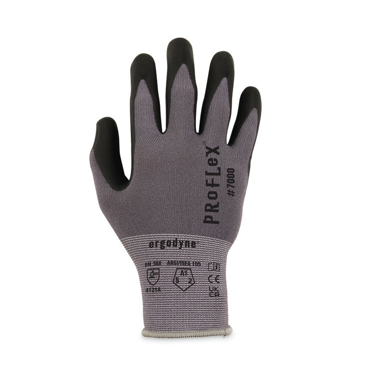 TENACIOUS HOLDINGS, INC. ergodyne® 10362 ProFlex 7000 Nitrile-Coated Gloves Microfoam Palm, EN388: 4121A, 9" Long, Small, Gray, 12 Pairs
