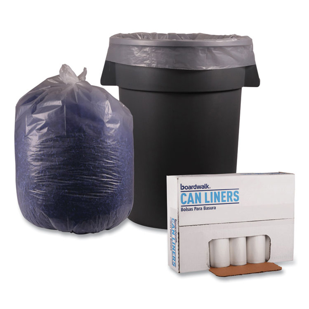 BOARDWALK 532 Recycled Low-Density Polyethylene Can Liners, 56 gal, 1.1 mil, 43" x 47", Clear, Perforated, 10 Bags/Roll, 10 Rolls/Carton