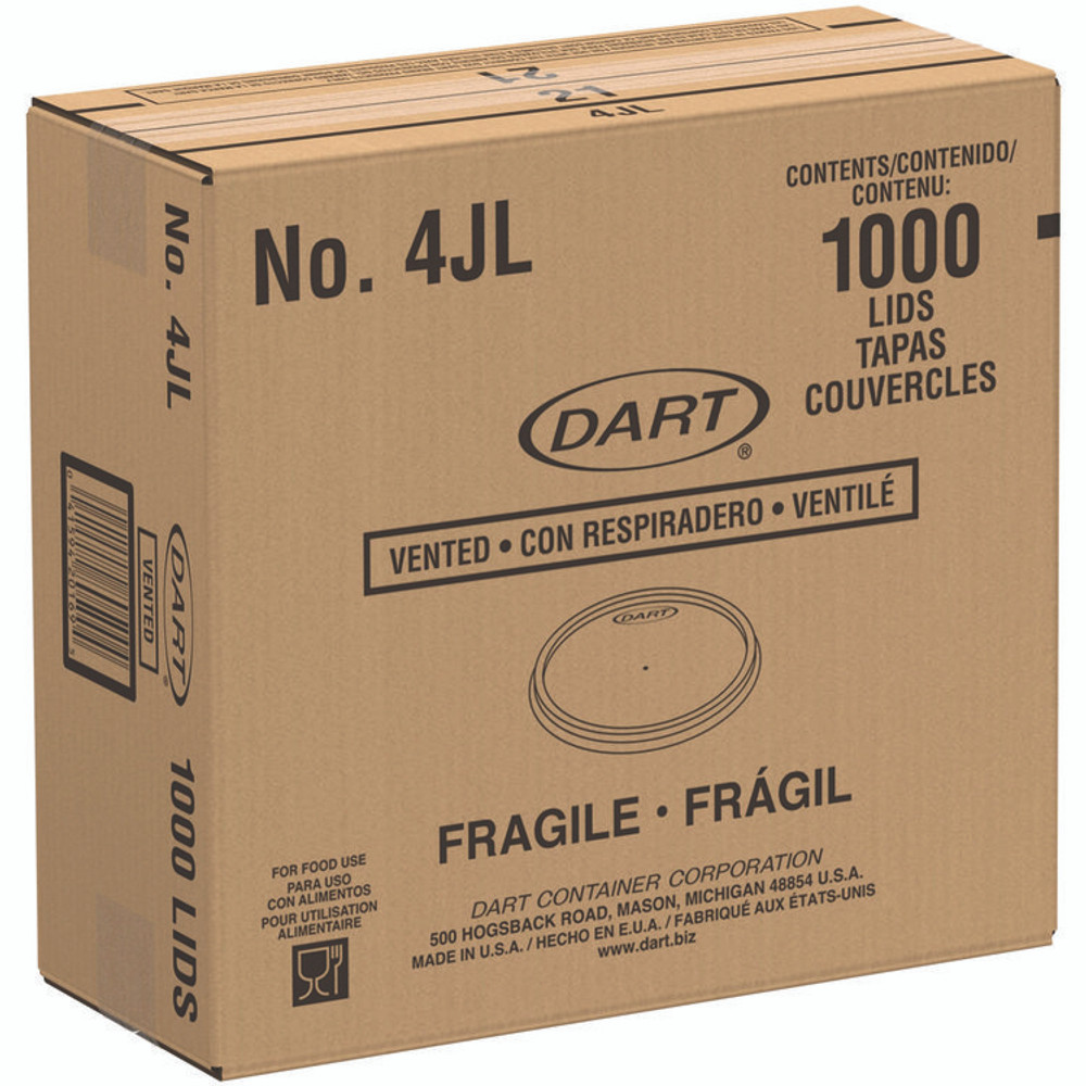 DART 4JL Plastic Lids, Vented, Fits 4 oz Hot Cups, Translucent, 100/Pack, 10 Packs/Carton