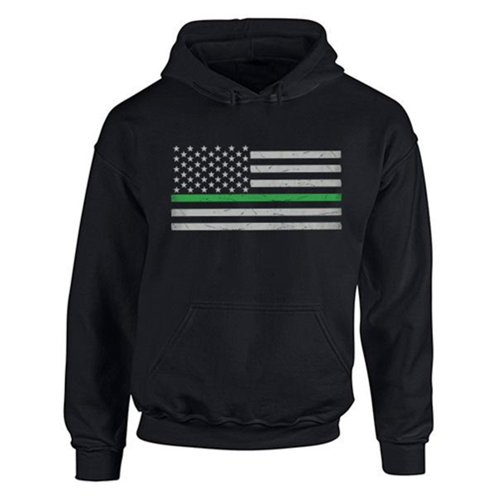 Thin Blue Line MENS-H-CLASSIC-GREEN-BLACK-LARGE Men's Hoodie - Classic Thin Green Line