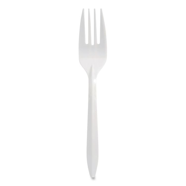 BERK ENTERPRISES INC Berkley Square 1102000 Individually Wrapped Mediumweight Cutlery, Fork, Plastic, White, 1,000/Carton