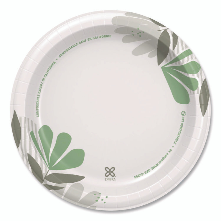 GEORGIA PACIFIC Dixie® UX9WSPK Pathways Soak-Proof Shield Mediumweight Paper Plates, WiseSize, 8.5" dia, Green/Burgundy, 125/Pack