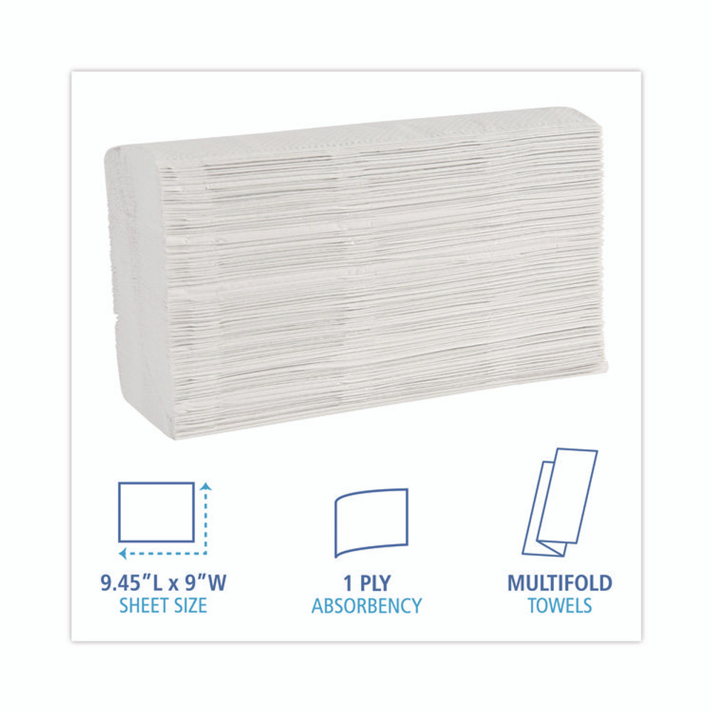 BOARDWALK 6200 Multifold Paper Towels, 1-Ply, 9 x 9.45, White, 250 Towels/Pack, 16 Packs/Carton
