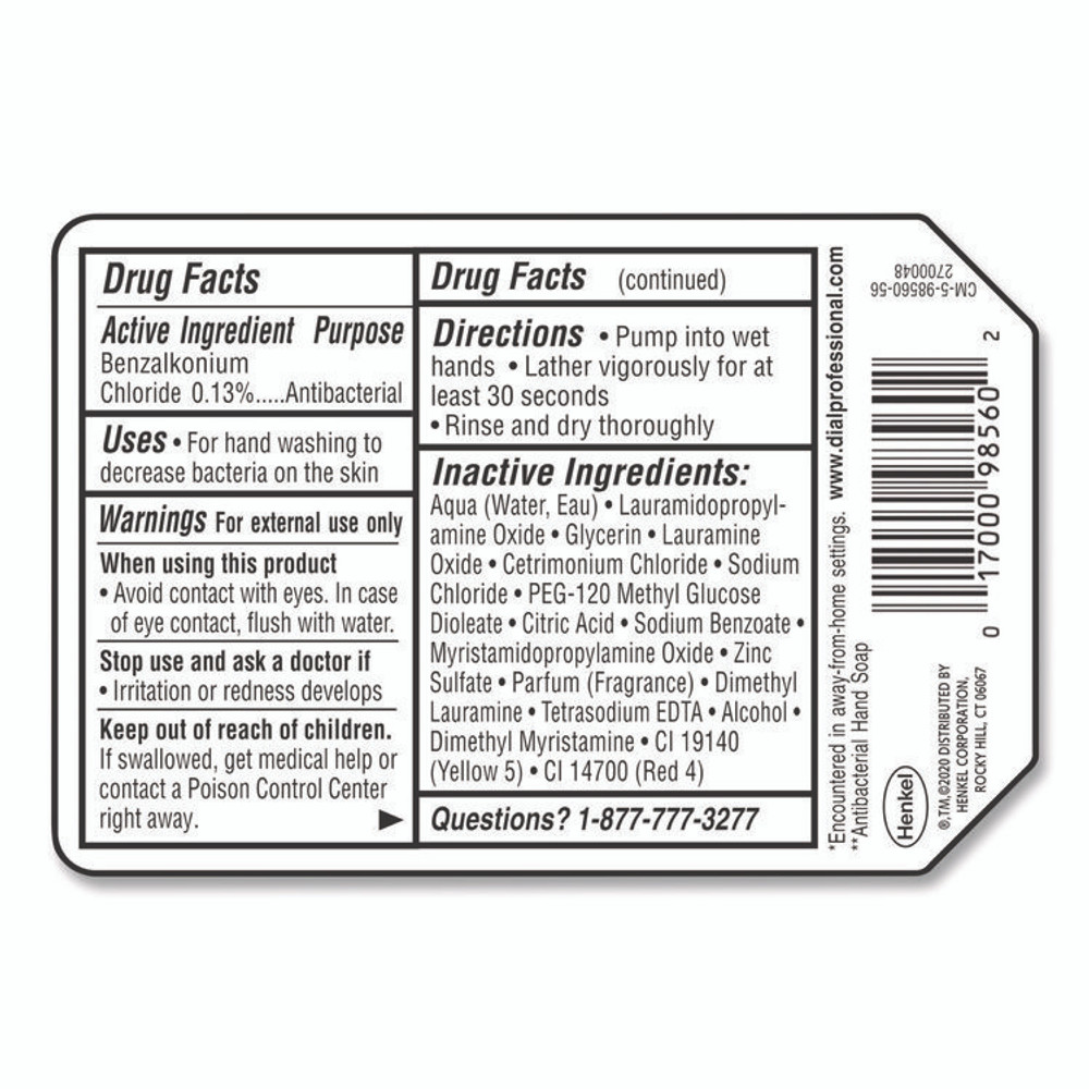 DIAL PROFESSIONAL 98561 Antibacterial Gold Liquid Hand Soap Refill for Versa Dispenser, Floral Scent, 15 oz, 6/Carton