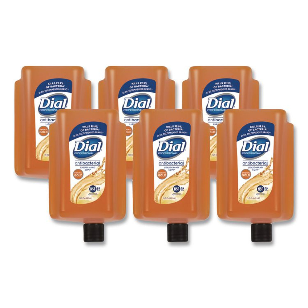DIAL PROFESSIONAL 98561 Antibacterial Gold Liquid Hand Soap Refill for Versa Dispenser, Floral Scent, 15 oz, 6/Carton
