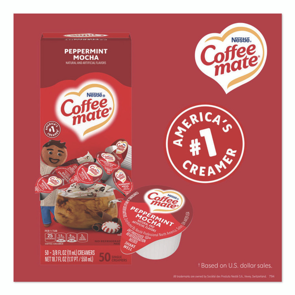 NESTLE Coffee mate® 76060 Liquid Coffee Creamer, Peppermint Mocha, 0.38 oz Mini Cups, 50/Box
