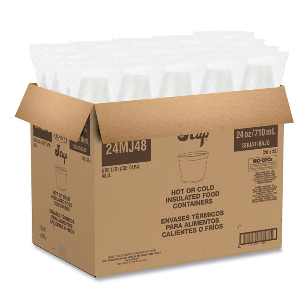 DART 24MJ48 Foam Containers, 24 oz, White, 25/Bag, 20 Bags/Carton