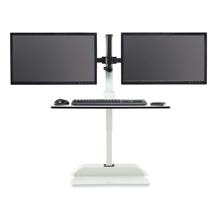 SAFCO PRODUCTS 2193WH Soar Electric Desktop Sit/Stand Dual Monitor Arm, For 27" Monitors, White, Supports 10 lbs