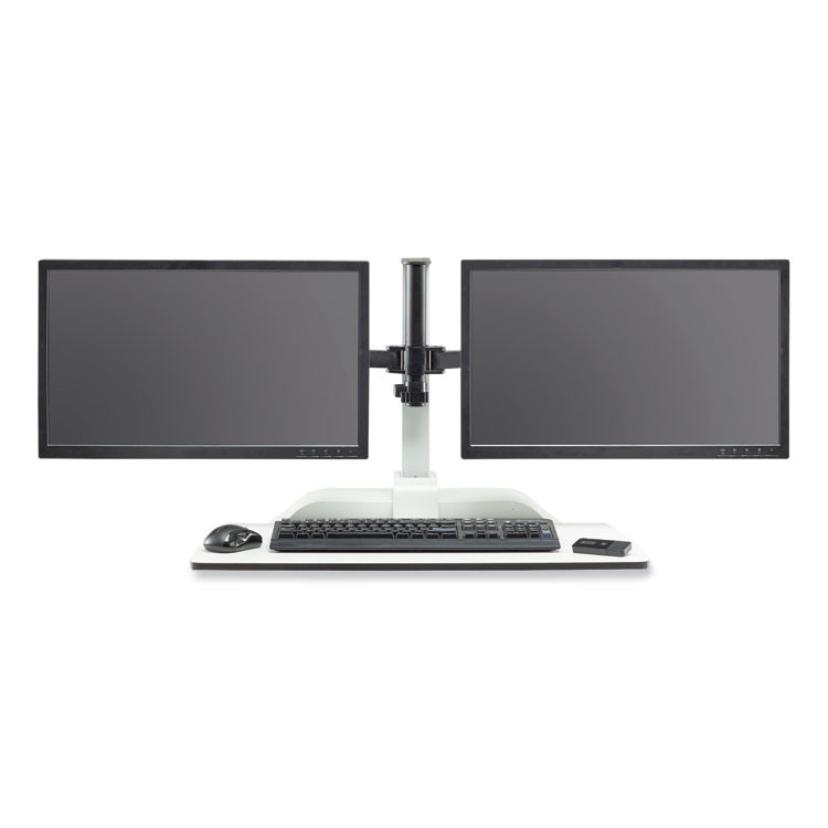 SAFCO PRODUCTS 2193WH Soar Electric Desktop Sit/Stand Dual Monitor Arm, For 27" Monitors, White, Supports 10 lbs