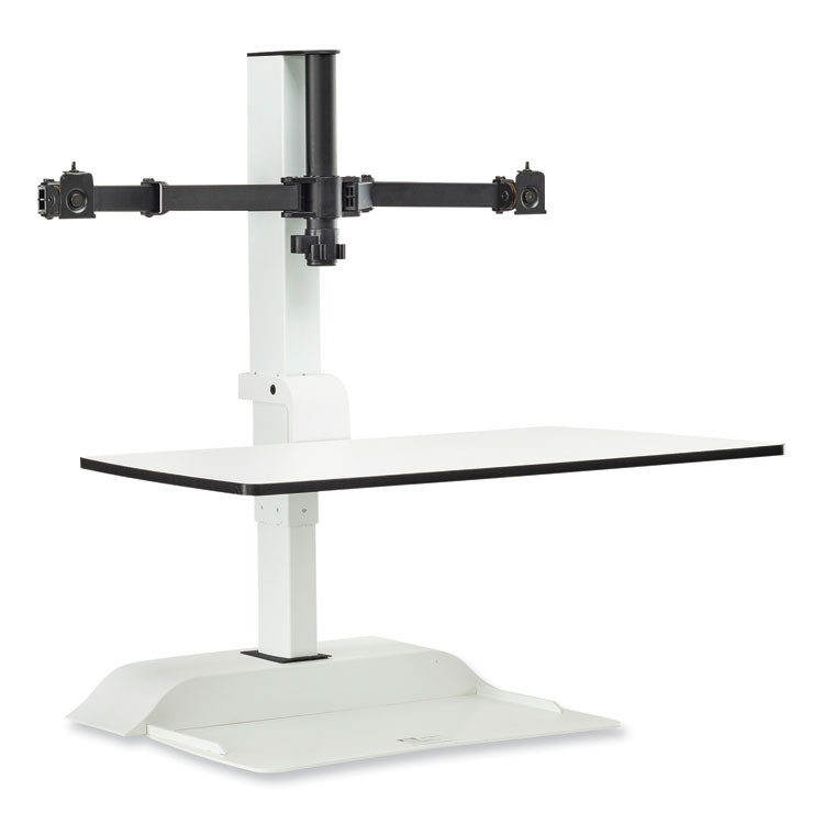 SAFCO PRODUCTS 2193WH Soar Electric Desktop Sit/Stand Dual Monitor Arm, For 27" Monitors, White, Supports 10 lbs