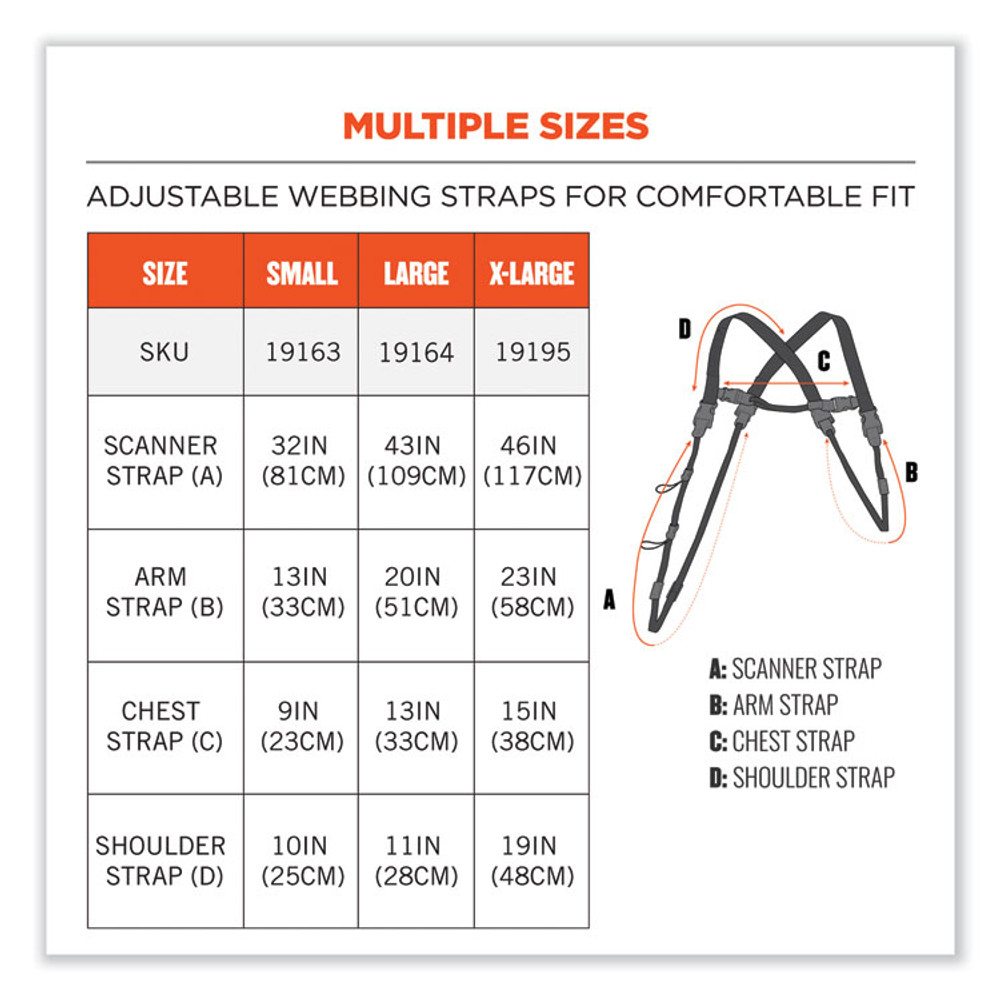 TENACIOUS HOLDINGS, INC. ergodyne® 19163 Squids 3132 Barcode Scanner Lanyard Harness, Small: 13" Arm Strap, 32" Long Lanyard Strap, Black