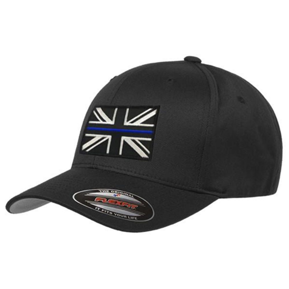 Thin Blue Line FLEX-UK-BLACK-MEDIUM FlexFit Hat - UK Thin Blue Line Flag