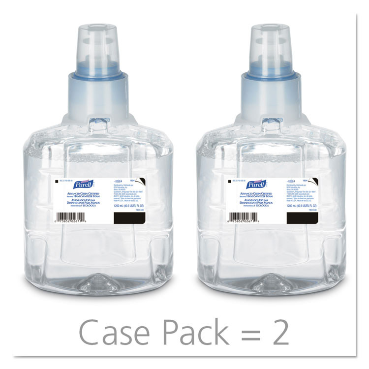 GO-JO INDUSTRIES PURELL® 1904-02CT Advanced Hand Sanitizer Green Certified Foam Refill, For LTX-12 Dispensers, 1,200 mL, Fragrance-Free, 2/Carton