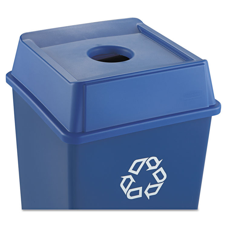 RUBBERMAID COMMERCIAL PROD. 2791 BLU Untouchable Bottle and Can Recycling Top, Round Opening, 20.13w x 20.13d x 6.25h, Blue