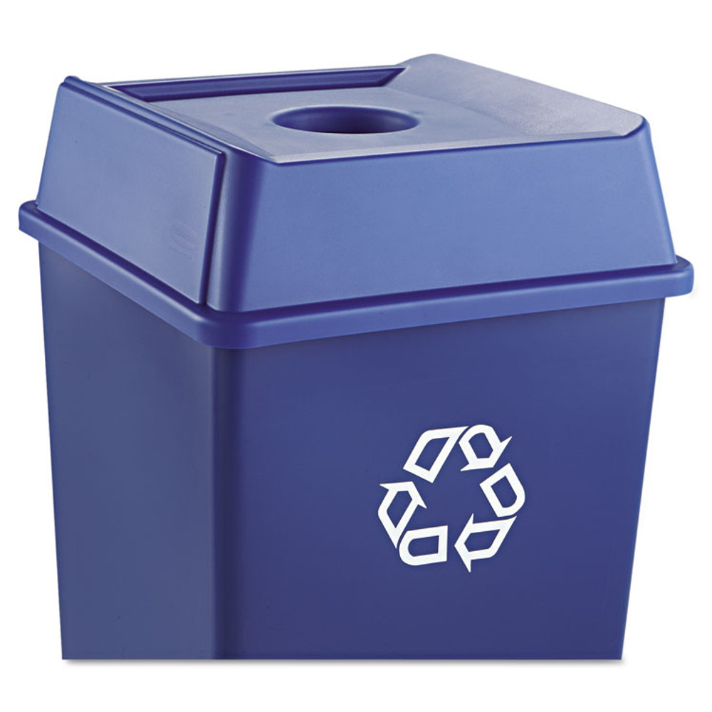 RUBBERMAID COMMERCIAL PROD. 2791 BLU Untouchable Bottle and Can Recycling Top, Round Opening, 20.13w x 20.13d x 6.25h, Blue