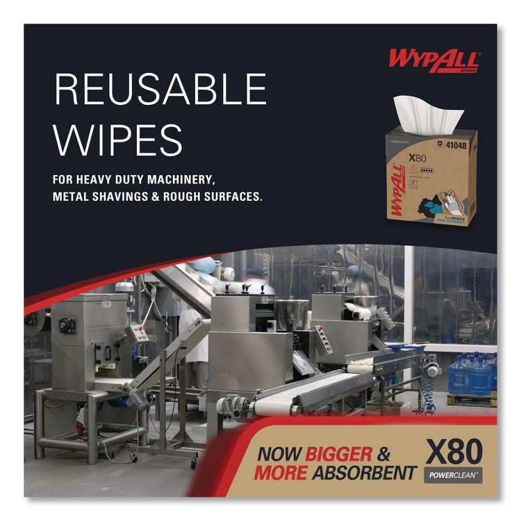 KIMBERLY-CLARK PROFESSIONAL WypAll® 41048 Power Clean X80 Cloths, HYDROKNIT, POP-UP Box, 8.34 x 16.8, White, 76/Box, 5 Boxes/Carton
