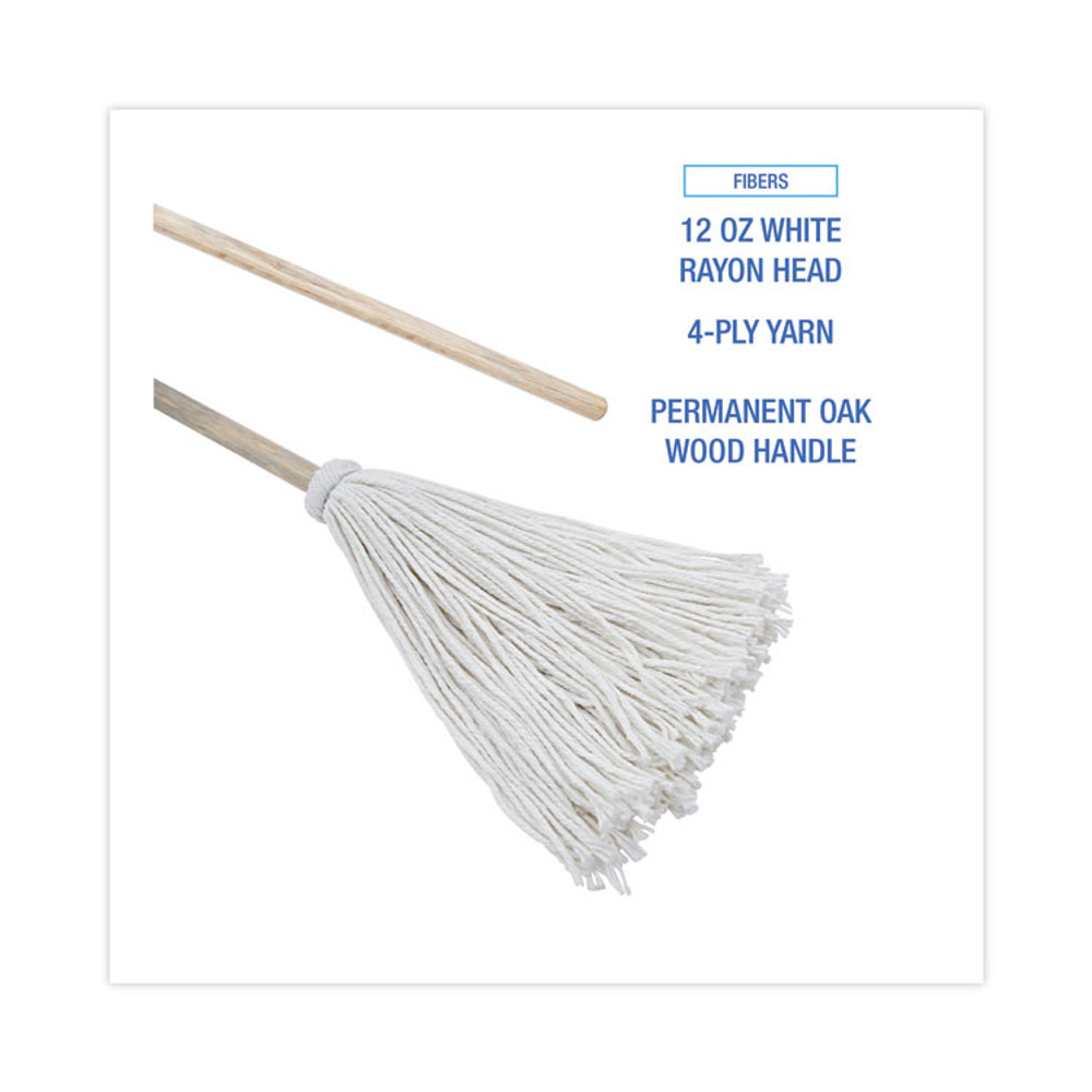 BOARDWALK 112R Handle/Deck Mops, #12 White Rayon Head, 48" Natural Wood Handle, 6/Pack